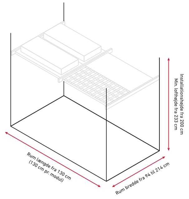 Illustration of Dolle Beam it up ceiling shelves in special measurements 
